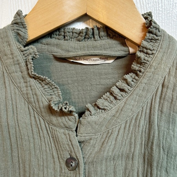 Soft Surroundings Sage Green Cotton Gauze Belted Button Up Dress Size M - Picture 3 of 6